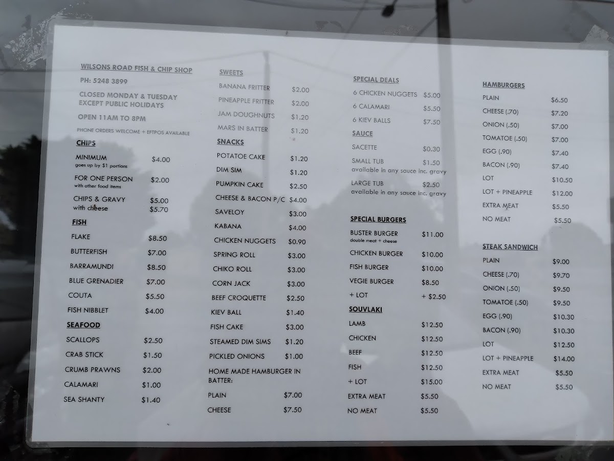 Menu Wilsons Road Fish Shop Geelong-1